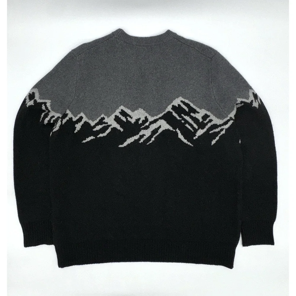 Banana Republic Italian Wool Ski Slope Crew‎ Black Gray Mountains Men XL Sweater